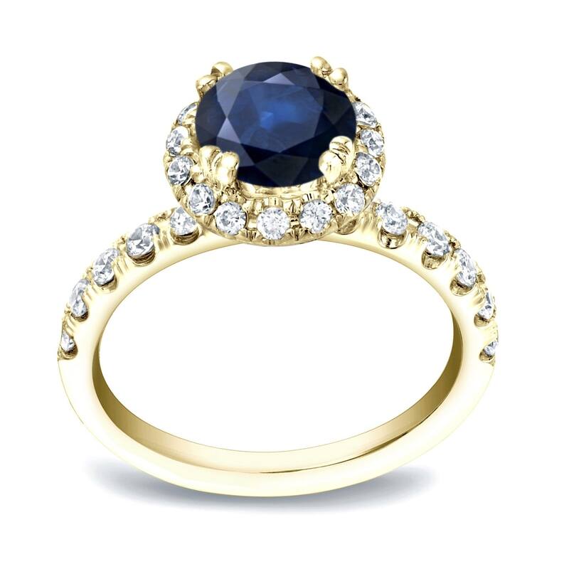 Auriya Round 3/4ct Sapphire and 7/8ctw Halo Diamond Engagement Ring 14K Gold - Halo/Gemstone Engagement/Engagement - 4 - Yellow