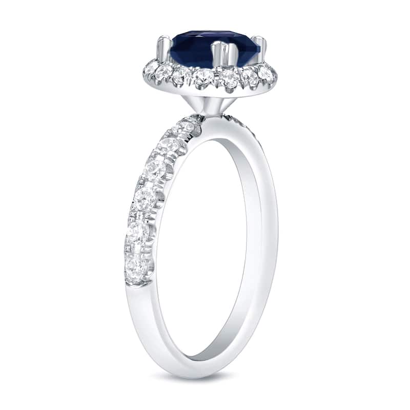 Auriya Round 3/4ct Sapphire and 7/8ctw Halo Diamond Engagement Ring 14K Gold
