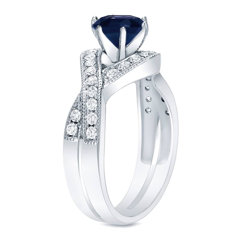 Auriya Modern Open Split Shank 1ct Sapphire and 3/4ctw Diamond Engagement Ring 14K Gold