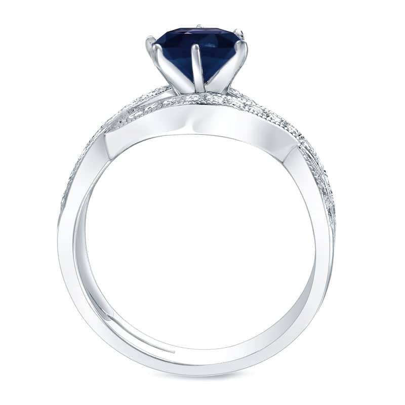 Auriya Modern Open Split Shank 1ct Sapphire and 3/4ctw Diamond Engagement Ring 14K Gold