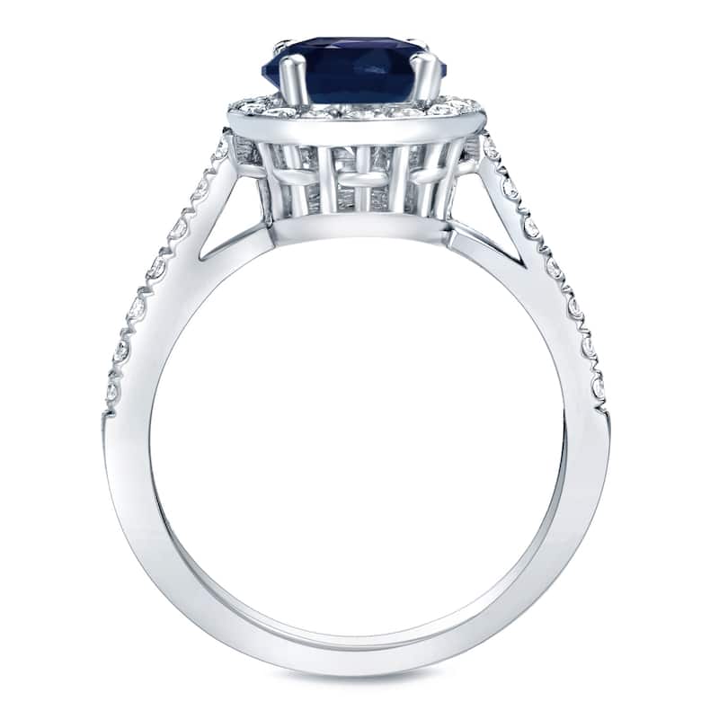 Auriya Round 1 1/4ct Blue Sapphire and 1/3ctw Halo Diamond Engagement Ring 14K Gold