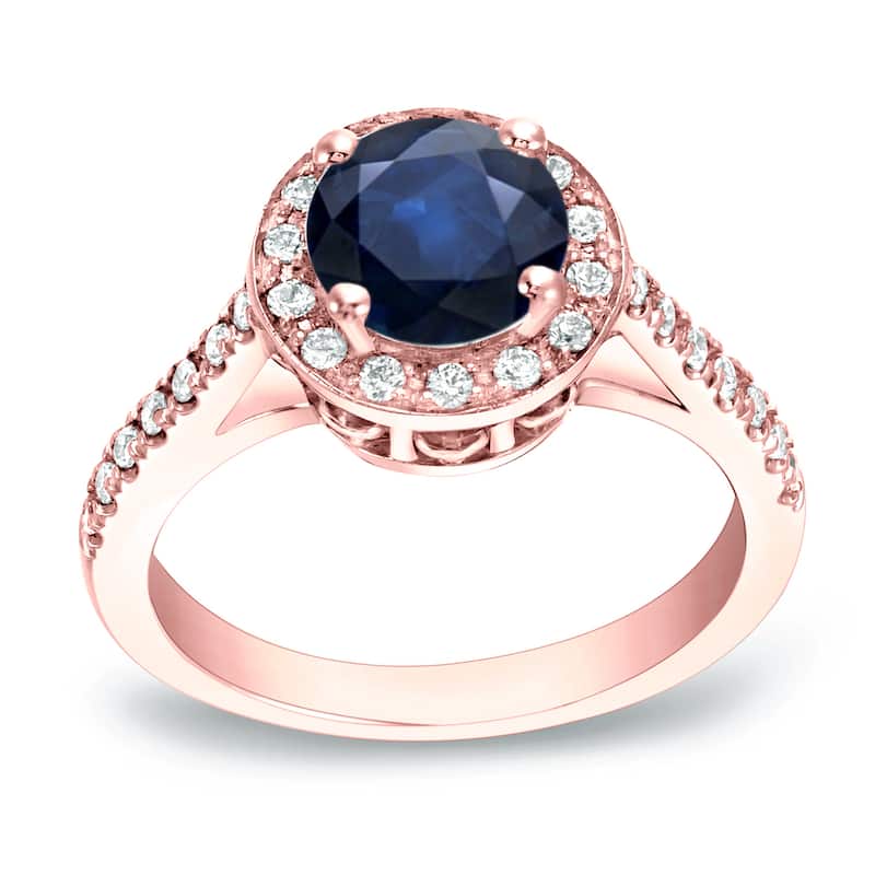 Auriya Round 1 1/4ct Blue Sapphire and 1/3ctw Halo Diamond Engagement Ring 14K Gold
