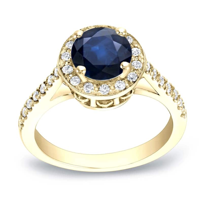 Auriya Round 1 1/4ct Blue Sapphire and 1/3ctw Halo Diamond Engagement Ring 14K Gold - 5.5 - Yellow