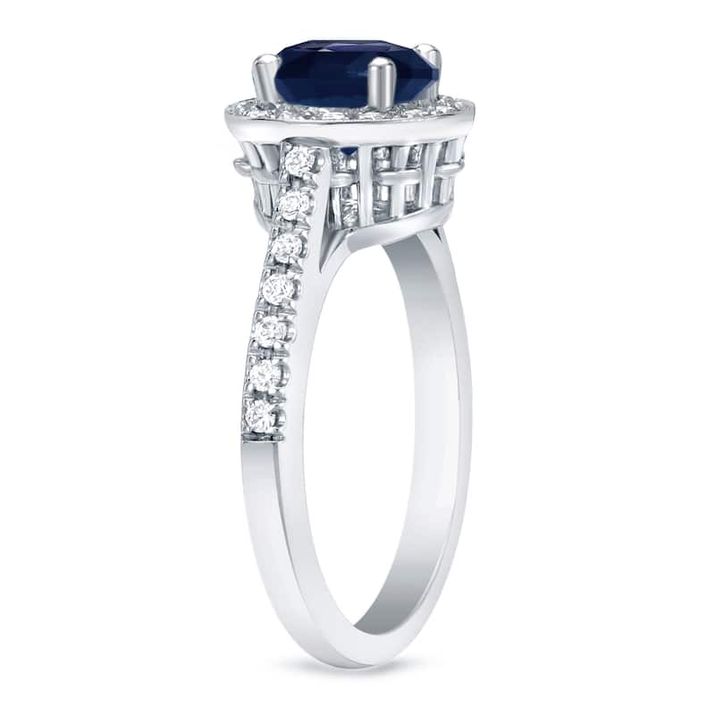Auriya Round 1 1/4ct Blue Sapphire and 1/3ctw Halo Diamond Engagement Ring 14K Gold