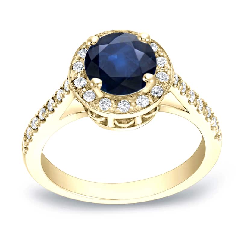Auriya Round 1 1/4ct Blue Sapphire and 1/3ctw Halo Diamond Engagement Ring 14K Gold