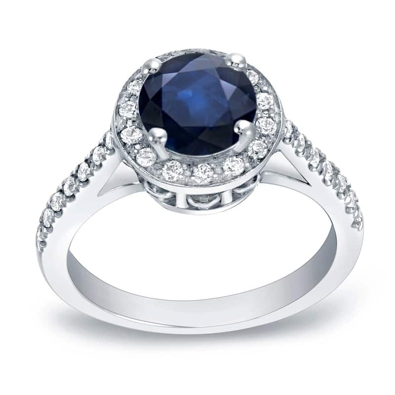 Auriya Round 1 1/4ct Blue Sapphire and 1/3ctw Halo Diamond Engagement Ring 14K Gold - 4 - White