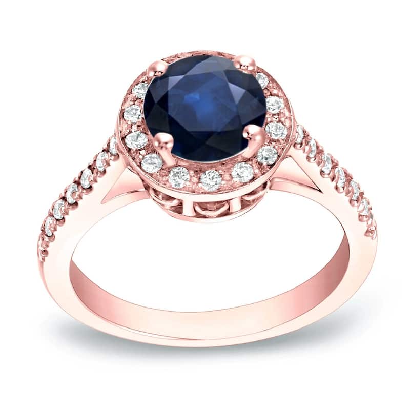 Auriya Round 1 1/4ct Blue Sapphire and 1/3ctw Halo Diamond Engagement Ring 14K Gold - 4.5 - Rose