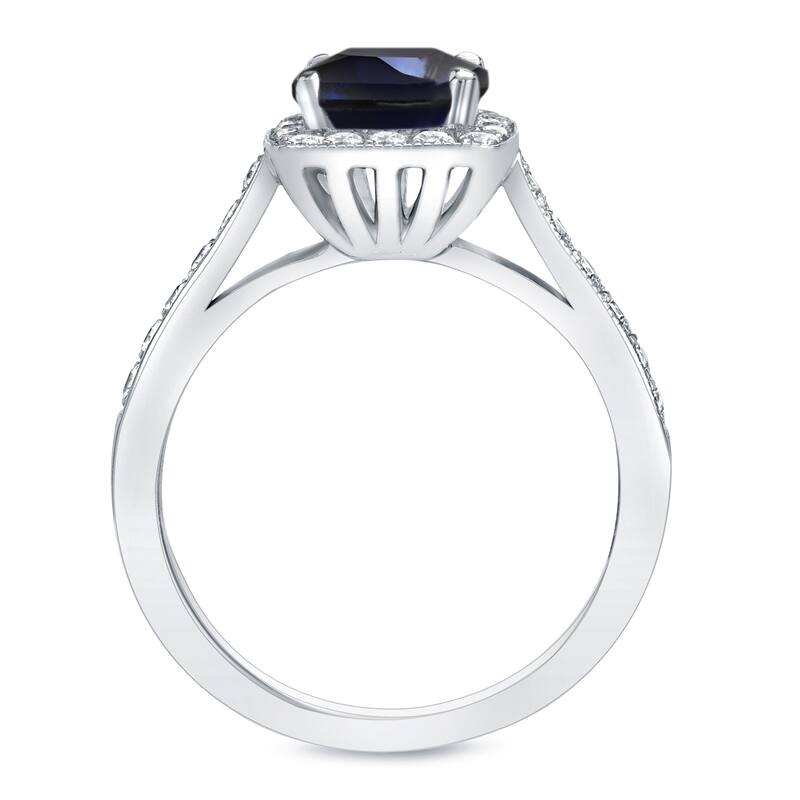 Auriya 1 3/5ct Cushion Cut Blue Sapphire and 2/5ctw Halo Diamond Engagement Ring 14K Gold