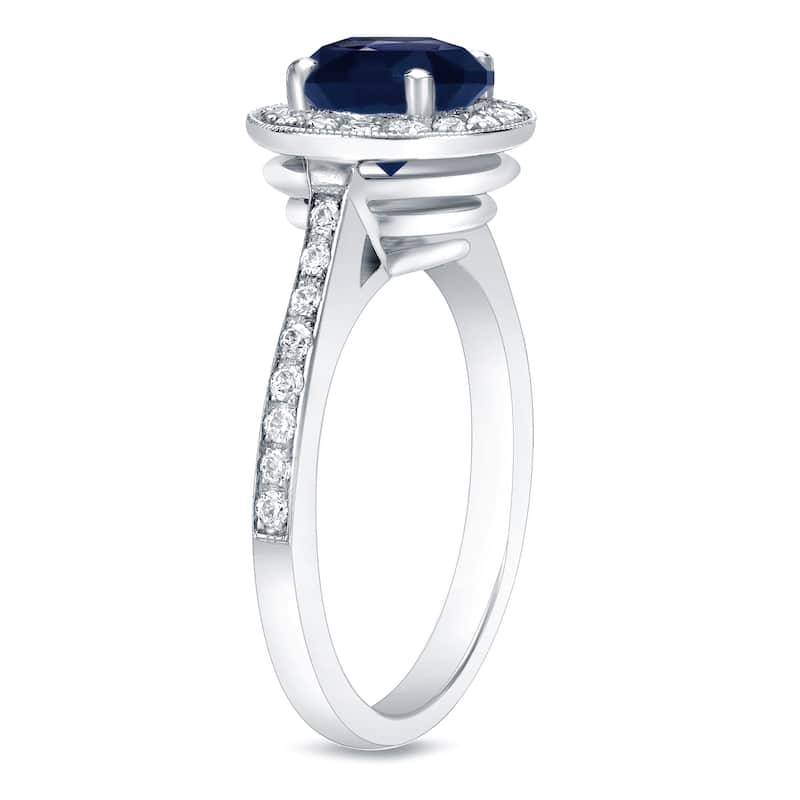 Auriya Modern 1 1/4ct Round Sapphire and 2/5ct TDW Diamond Halo Engagement Ring 14K Gold