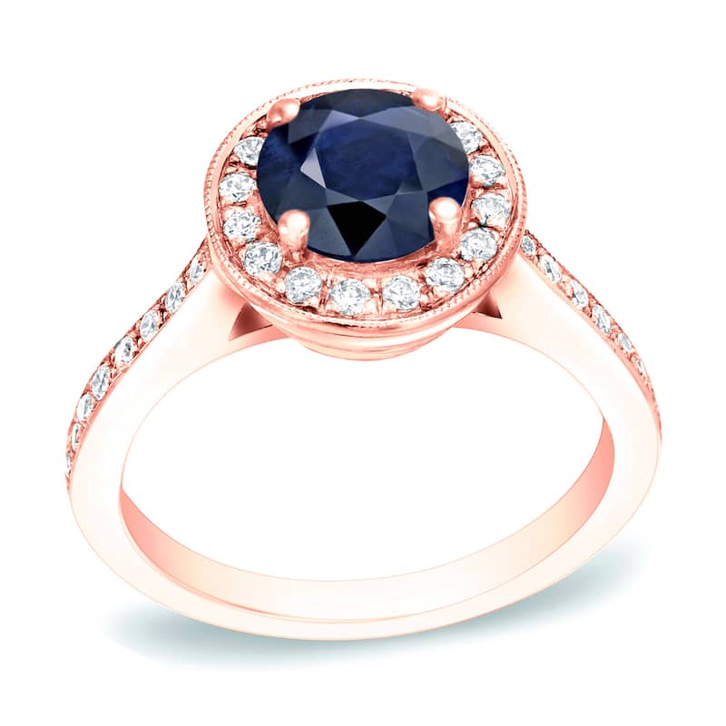 Auriya Modern 1 1/4ct Round Sapphire and 2/5ct TDW Diamond Halo Engagement Ring 14K Gold