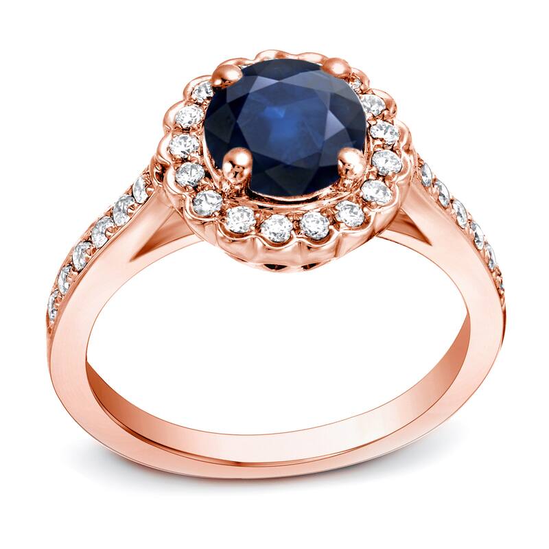 Auriya 1ct Blue Sapphire and 1/3ct TDW Halo Diamond Engagement Ring 14k Gold