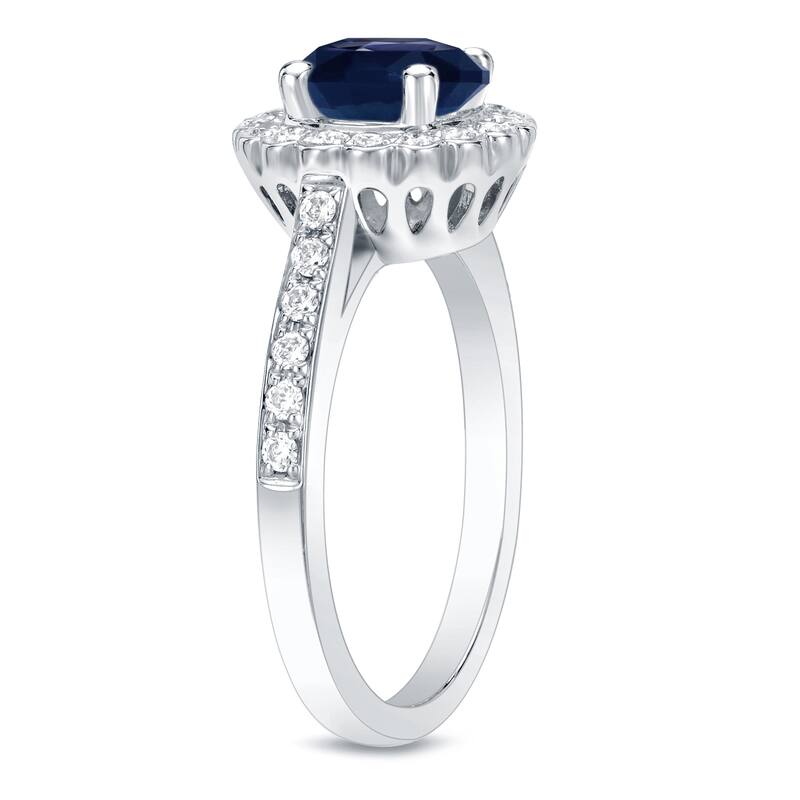 Auriya 1ct Blue Sapphire and 1/3ct TDW Halo Diamond Engagement Ring 14k Gold