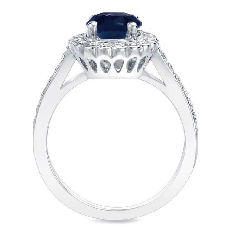 Auriya 1ct Blue Sapphire and 1/3ct TDW Halo Diamond Engagement Ring 14k Gold