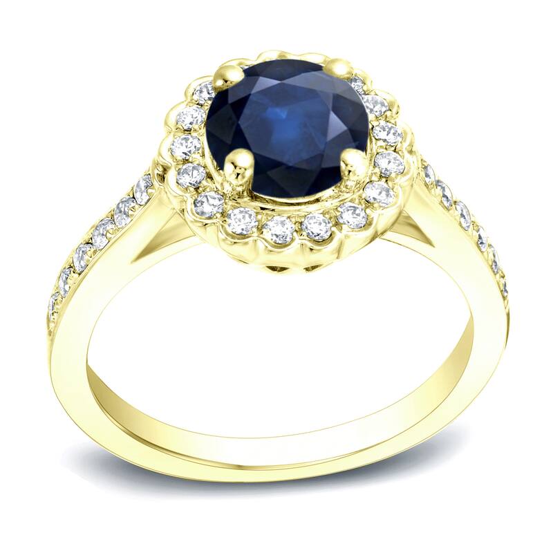 Auriya 1ct Blue Sapphire and 1/3ct TDW Halo Diamond Engagement Ring 14k Gold
