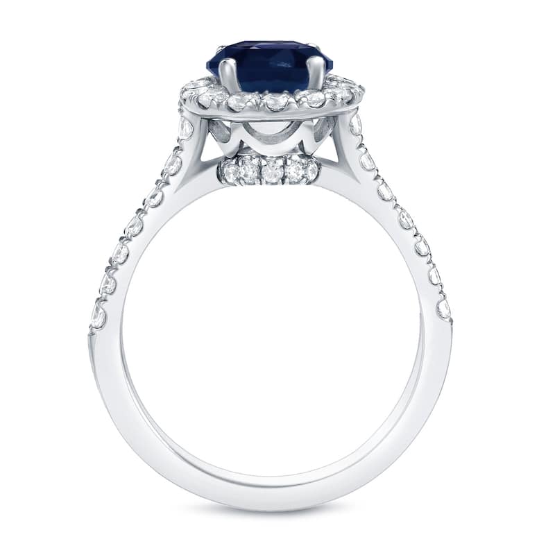 Auriya 14k Gold Round 1ct Blue Sapphire and 1/2ct Halo Diamond Engagement Ring
