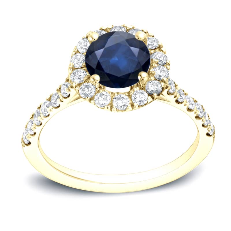 Auriya 14k Gold Round 1ct Blue Sapphire and 1/2ct Halo Diamond Engagement Ring - Yellow - 4
