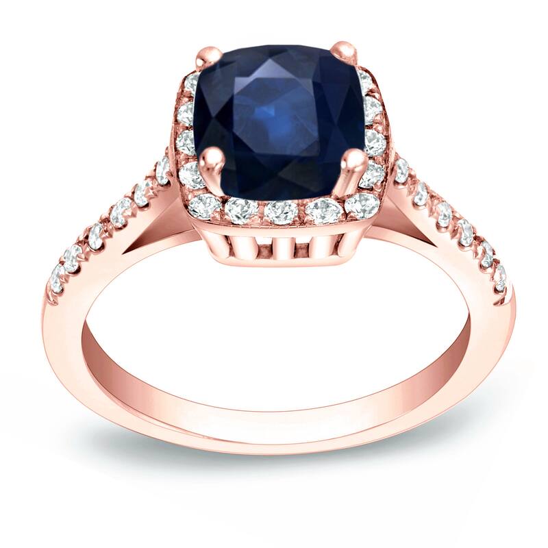 Auriya Modern Cushion-Cut 1 1/2ct Blue Sapphire and 1/4ct TDW Diamond Halo Engagement Ring 14k Gold (H-I, SI1-SI2)