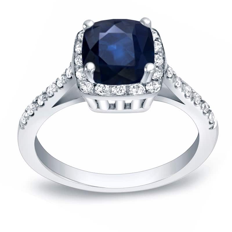 Auriya Modern Cushion-Cut 1 1/2ct Blue Sapphire and 1/4ct TDW Diamond Halo Engagement Ring 14k Gold (H-I, SI1-SI2)