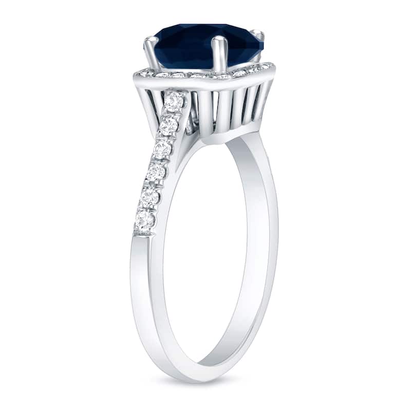 Auriya Modern Cushion-Cut 1 1/2ct Blue Sapphire and 1/4ct TDW Diamond Halo Engagement Ring 14k Gold (H-I, SI1-SI2)