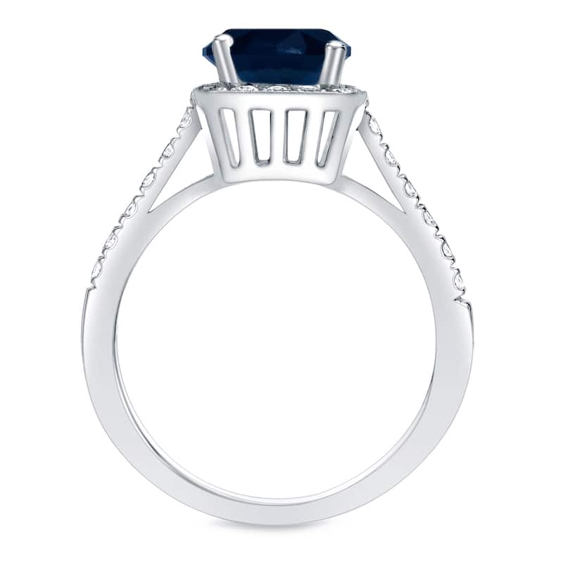 Auriya Modern Cushion-Cut 1 1/2ct Blue Sapphire and 1/4ct TDW Diamond Halo Engagement Ring 14k Gold (H-I, SI1-SI2)