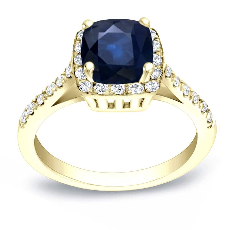 Auriya Modern Cushion-Cut 1 1/2ct Blue Sapphire and 1/4ct TDW Diamond Halo Engagement Ring 14k Gold (H-I, SI1-SI2)