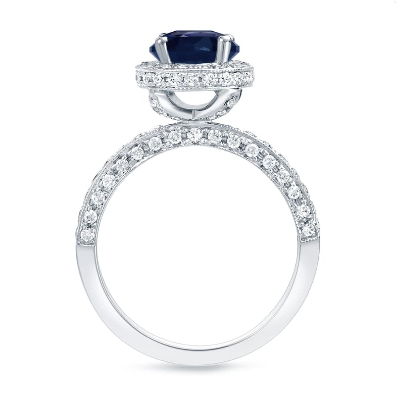 Auriya Vintage Round 3/4ct Blue Sapphire and 1/2ct TDW Diamond Halo Engagement Ring 14K Gold (H-I, SI1-SI2)