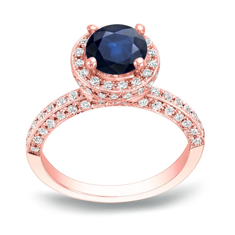 Auriya Vintage Round 3/4ct Blue Sapphire and 1/2ct TDW Diamond Halo Engagement Ring 14K Gold (H-I, SI1-SI2)
