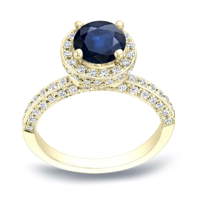 Auriya Vintage Round 3/4ct Blue Sapphire and 1/2ct TDW Diamond Halo Engagement Ring 14K Gold (H-I, SI1-SI2)