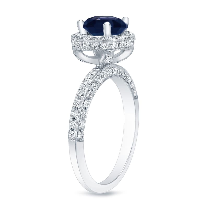 Auriya Vintage Round 3/4ct Blue Sapphire and 1/2ct TDW Diamond Halo Engagement Ring 14K Gold (H-I, SI1-SI2)