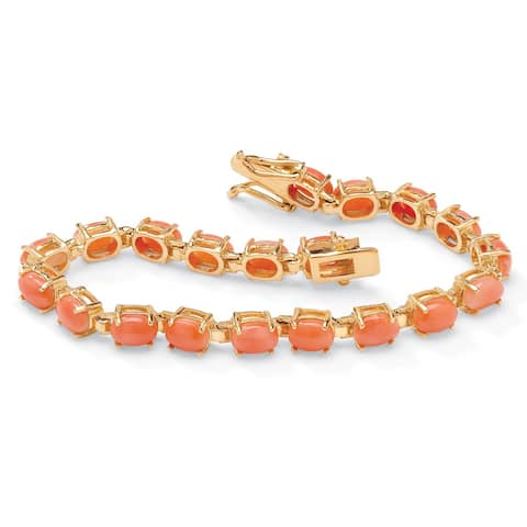 Yellow Gold-Plated Tennis Bracelet (5mm), Oval Shaped Simulated Orange Coral, 7.5"