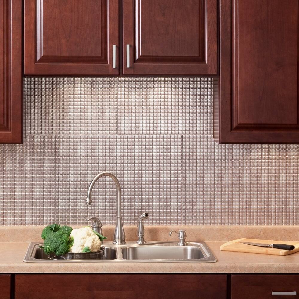 Fasade Square Crosshatch Silver Backsplash Panel