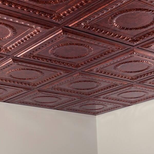 Fasade Rosette Moonstone Copper 2 Foot Square Lay In Ceiling Tile