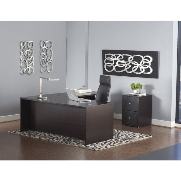 Shop LShaped Executive Desk w/ Mobile Pedestal in Espresso Free