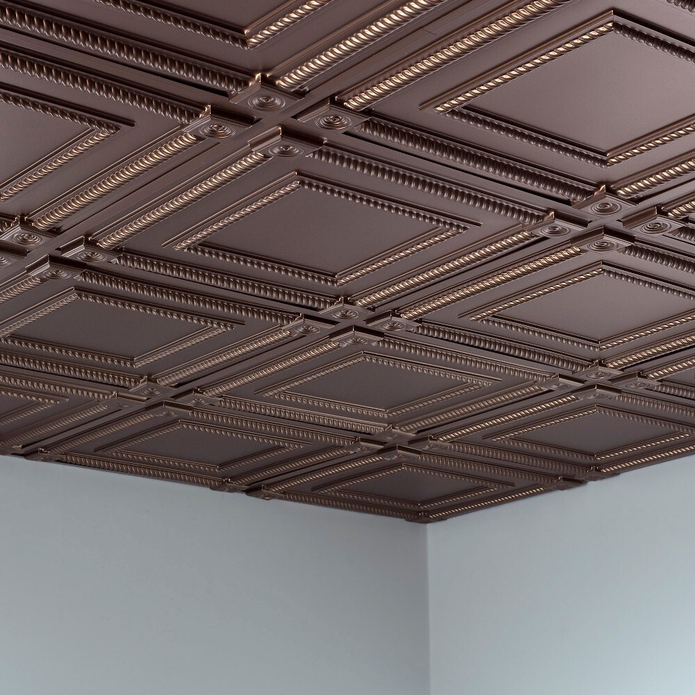 Fasade Coffer Argent Bronze 2 Foot Square Lay In Ceiling Tile