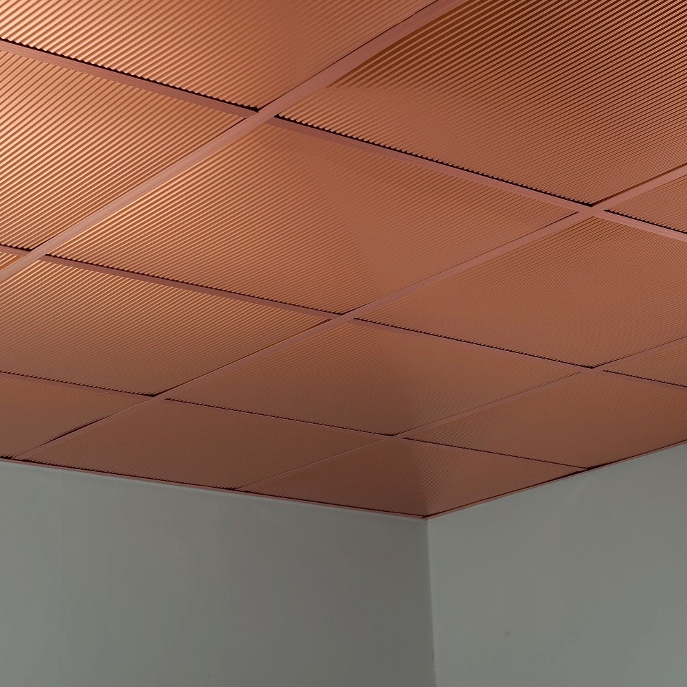 Fasade Rib Polished Copper 2 Foot Square Lay In Ceiling Tile