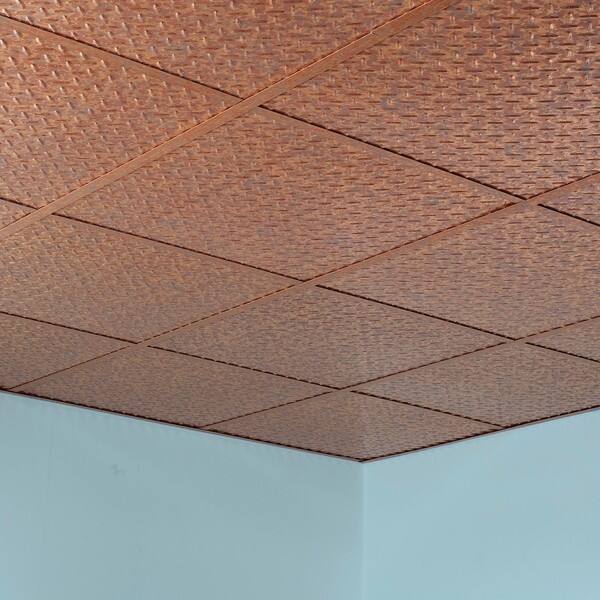 Fasade Diamond Plate Revealed Edge Cracked Copper 2 Foot Square Lay In Ceiling Tile