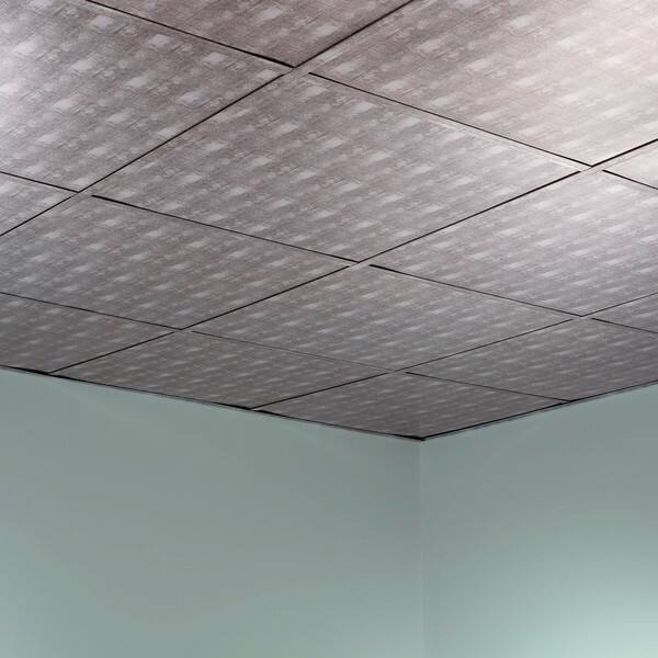 Fasade Flat Crosshatch Silver 2 Foot Square Lay In Ceiling Tile