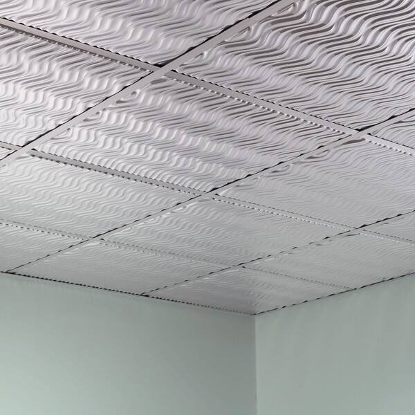 Fasade Current Brushed Aluminum 2 Foot Square Lay In Ceiling Tile