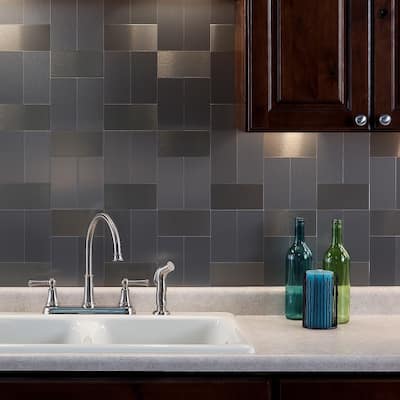 Aspect 3x6-inch Brushed Stainless Long Grain Metal Tile (8-pack)