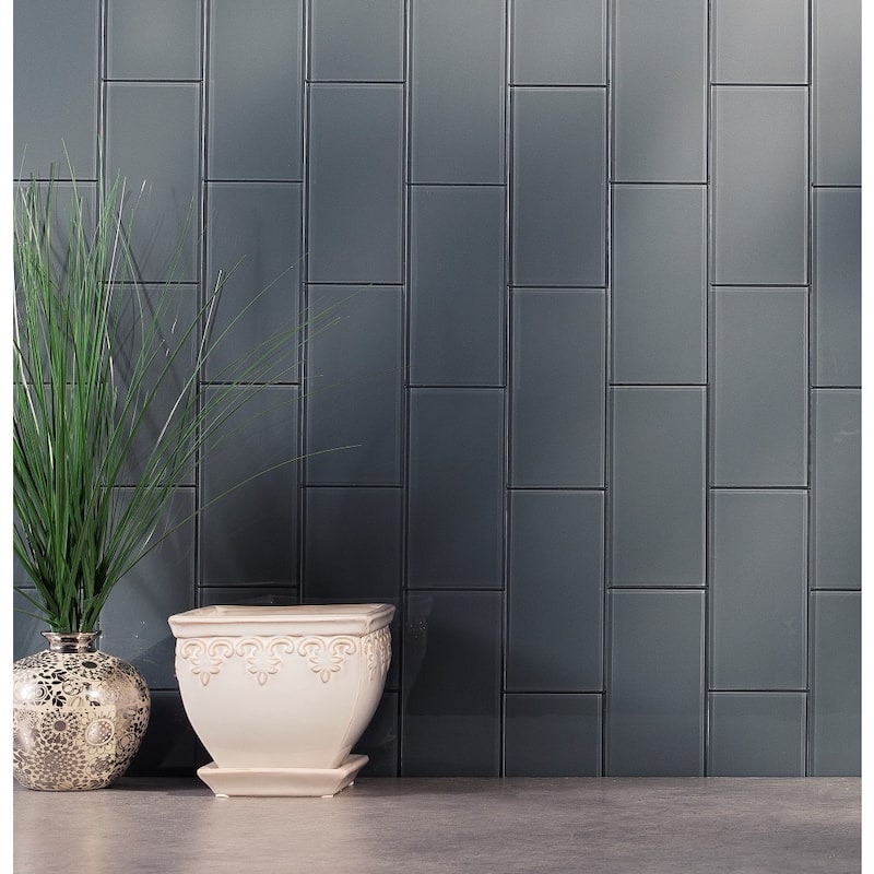Aspect 3x6-inch Storm Cloud Glass Tile (8-pack)
