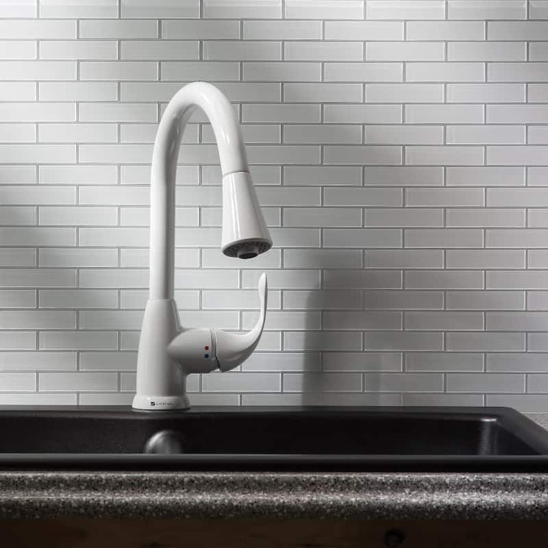Aspect Glass 12x4-inch Matted Subway Tile in Frost Peel & Stick Tiles (3-pack) - 1 sq ft/each sheet