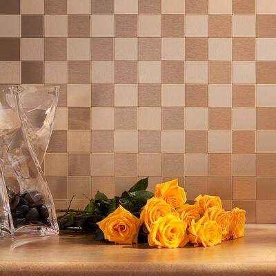 Aspect 12x4-inch Square Champagne Matted Metal Tile (3-pack)