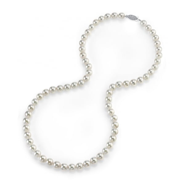 Radiance Pearl 14k Gold AAA Quality White Akoya Pearl Necklace (6.5-7mm)