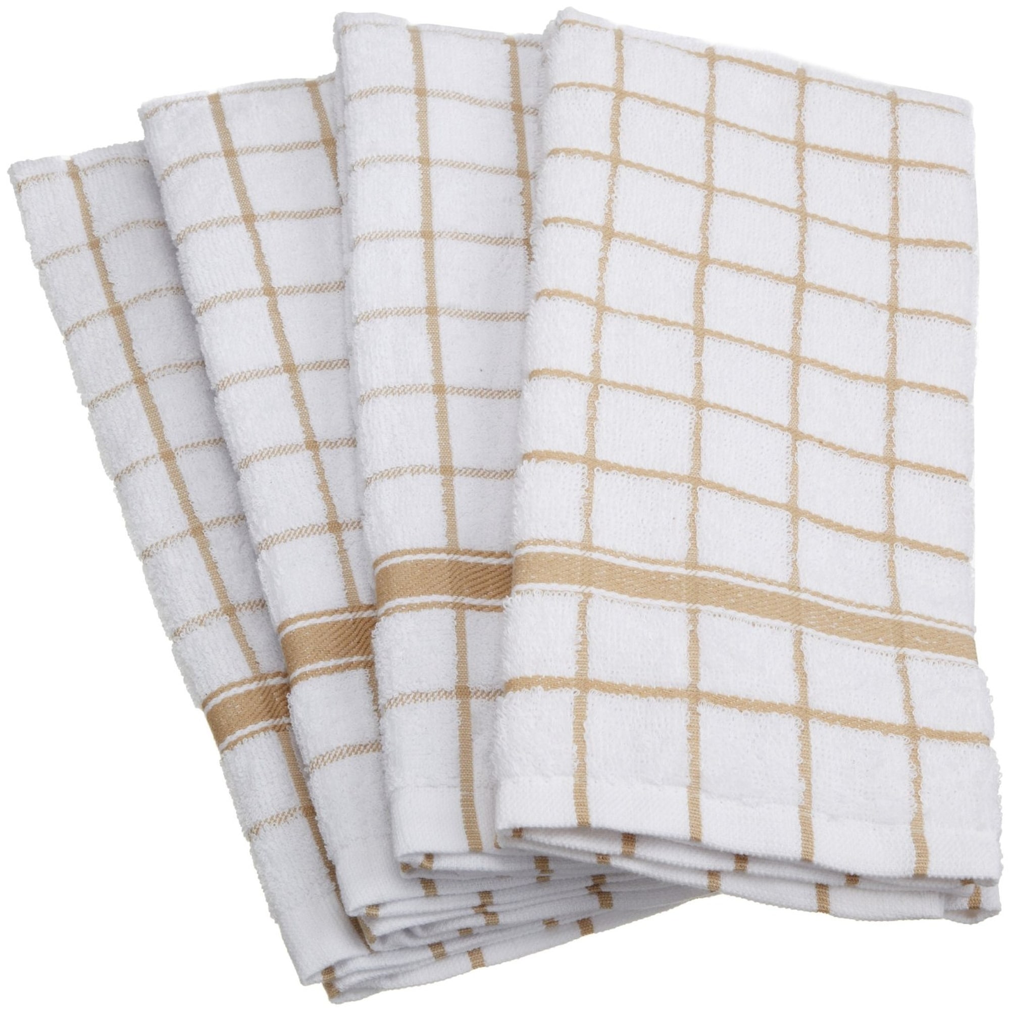 Oxford Premium Kitchen 12 x 12 White / Tan Windowpane 20 oz. 100%  Ringspun Cotton Dish Cloth - 12/Pack