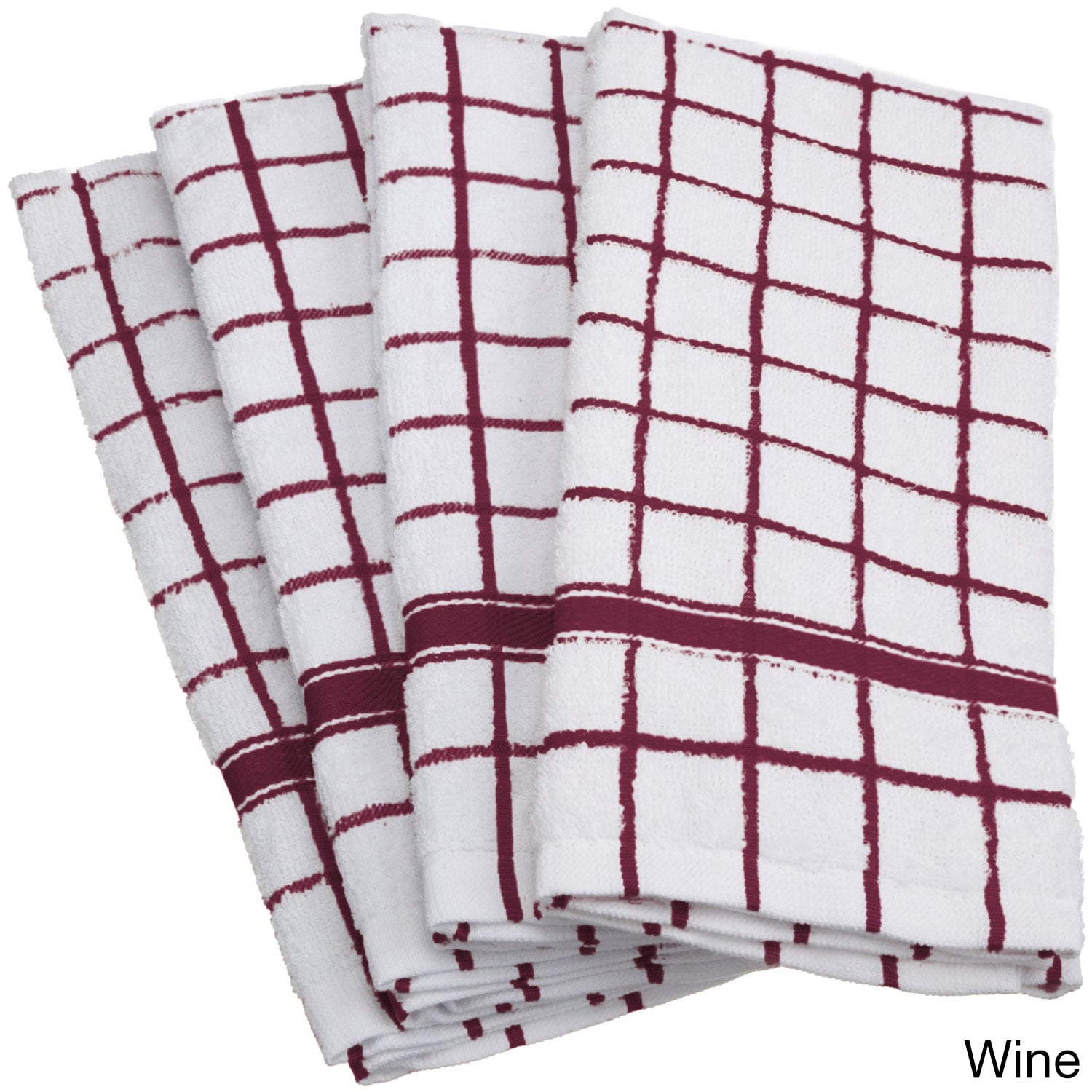 Set of 4 Stone Brown & White Windowpane Terry Dish Towel, 26