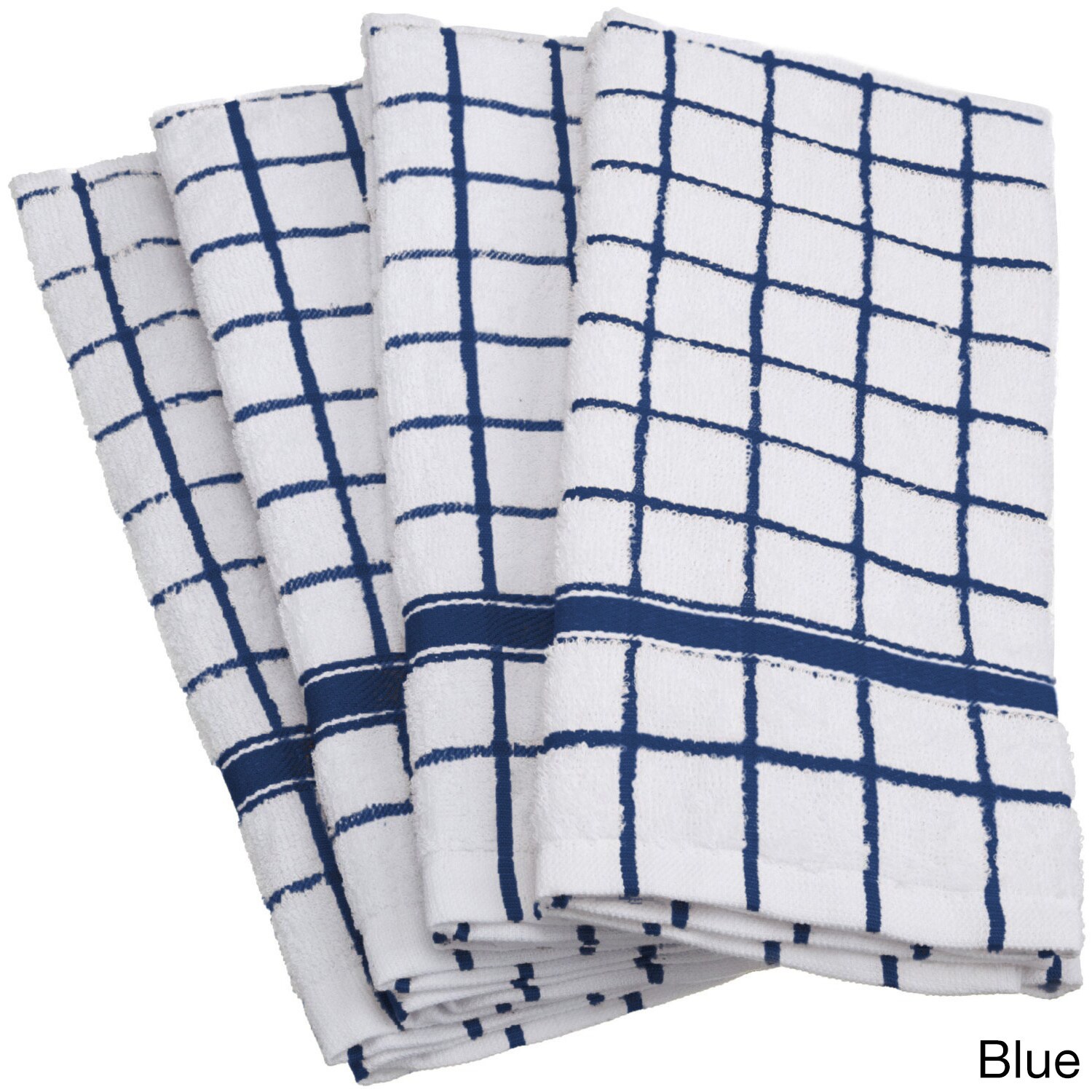 Tissage de L’Ouest Set of 2 Traditional Window Pane Plaid Blue Dish Towels  (21.6” x 31.4”)