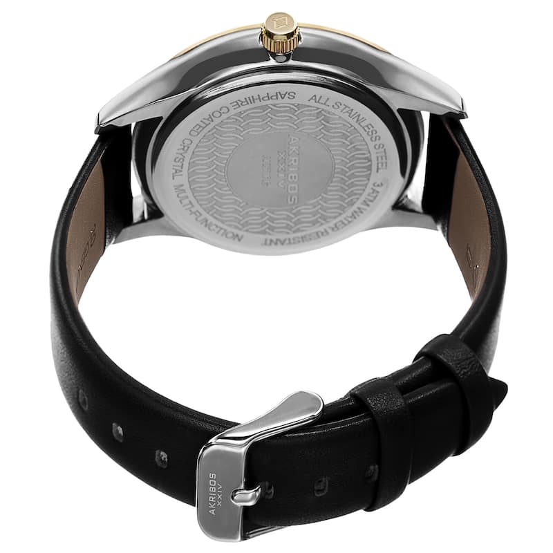 Akribos XXIV Men's Quartz Multifunction Leather Gold-Tone Strap Watch - Gold