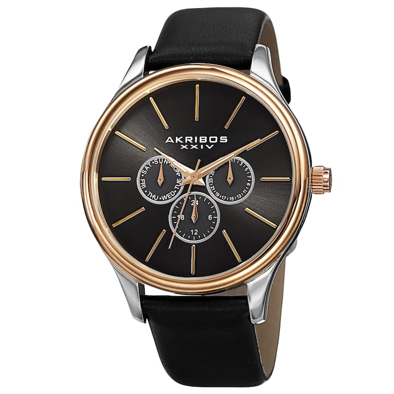 Akribos XXIV Men's Quartz Multifunction Leather Gold-Tone Strap Watch - Gold
