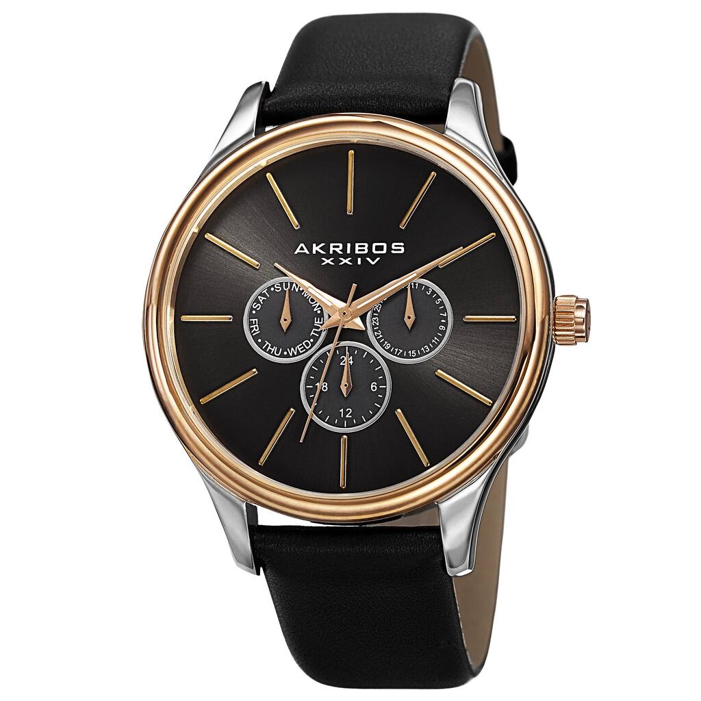 Akribos XXIV Men's Quartz Multifunction Leather Gold-Tone Strap Watch - Gold