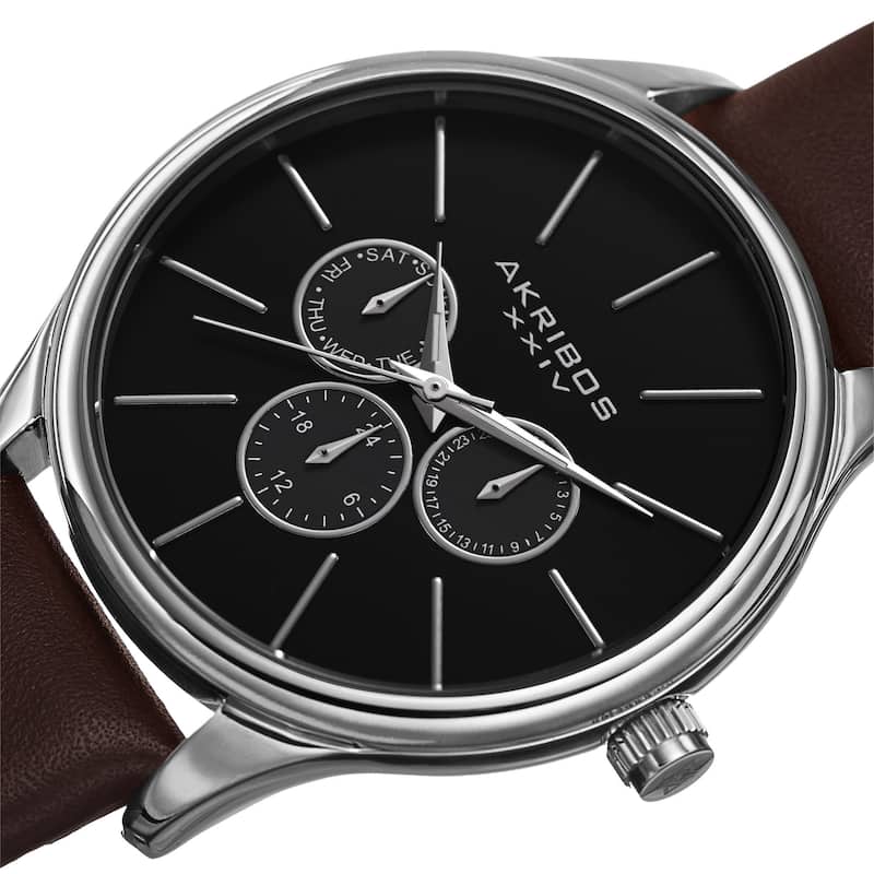 Akribos XXIV Men's Quartz Multifunction Leather Brown Strap Watch